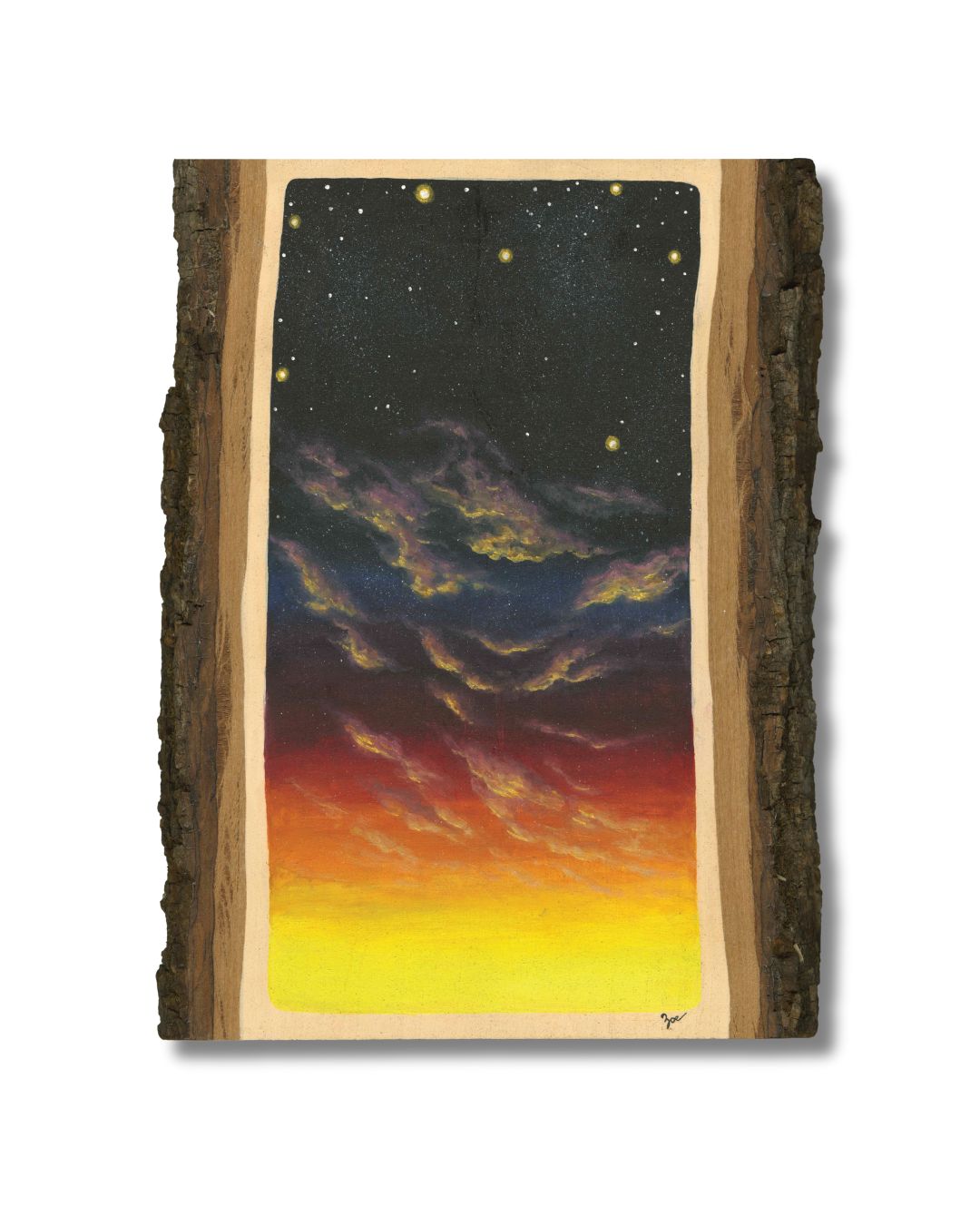 Galaxy Sunset Painting on Live Edge Basswood