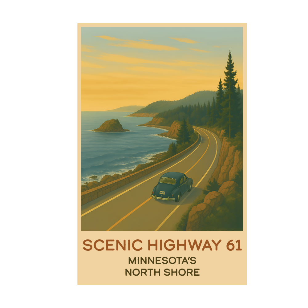Vintage Scenic Highway 61 Poster (11" x 17") || Minnesota Made Gifts
