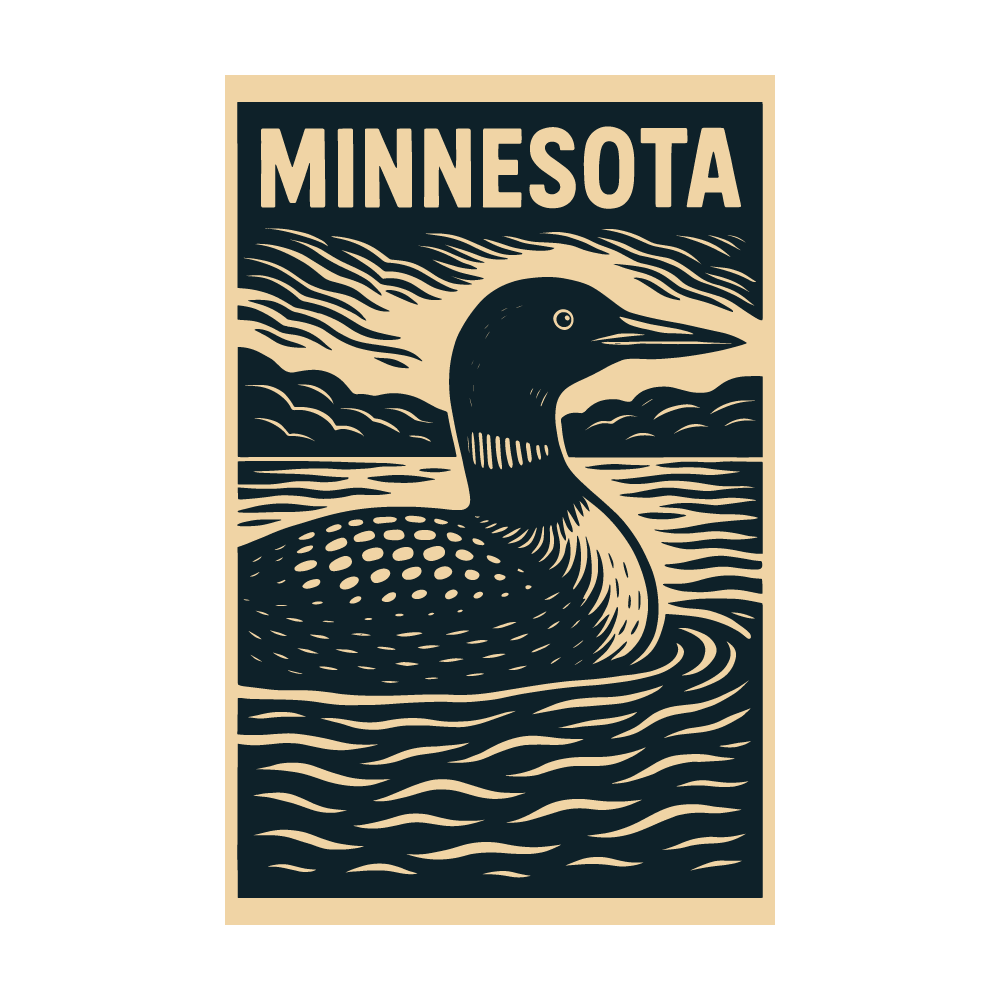 Minnesota Loon | Woodcut Print Style Poster (11" x 17")