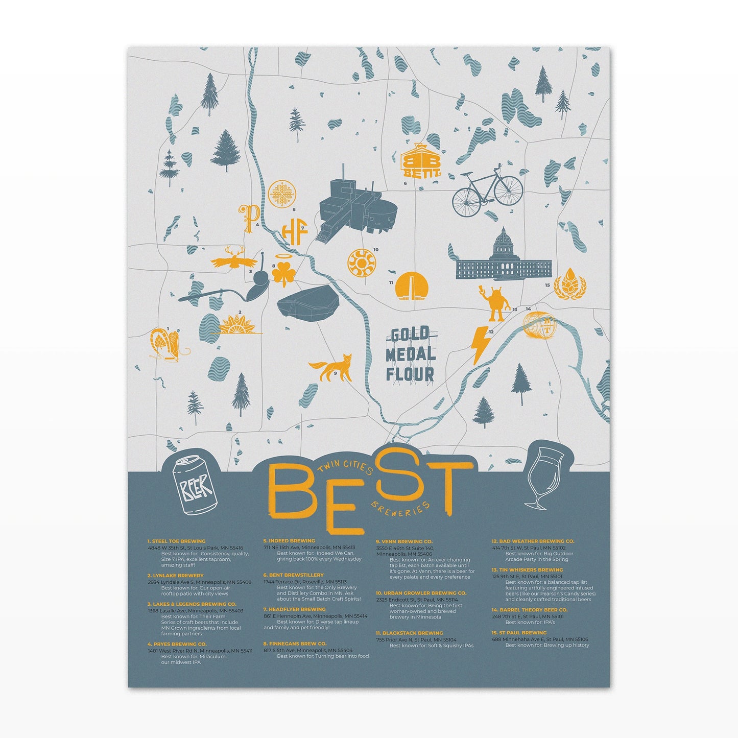Twin Cities Best (Breweries) Map - Northern Glasses Pint Glass