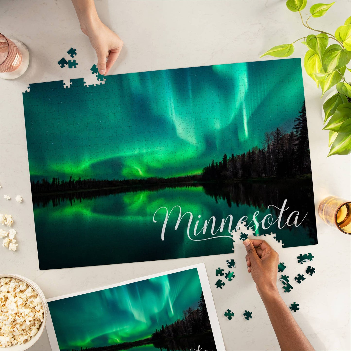 1000 PIECE PUZZLE Minnesota, Northern Lights over Lake || Minnesota Made Gifts