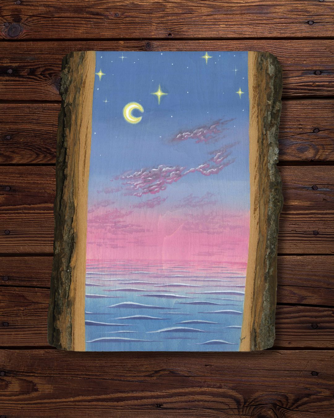 Soft  Lullaby II Painting on Live Edge Basswood