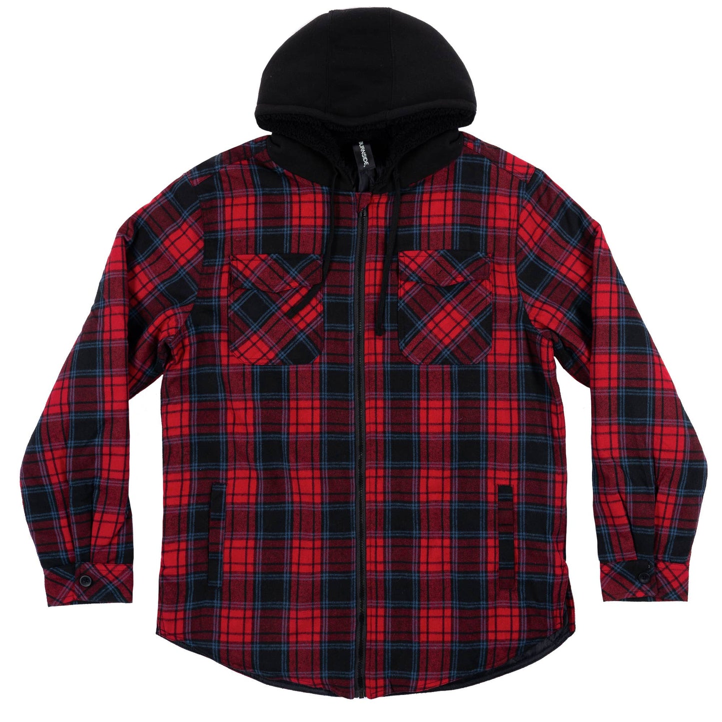Burnside Mens Flannel Jacket with Sherpa Hoodie