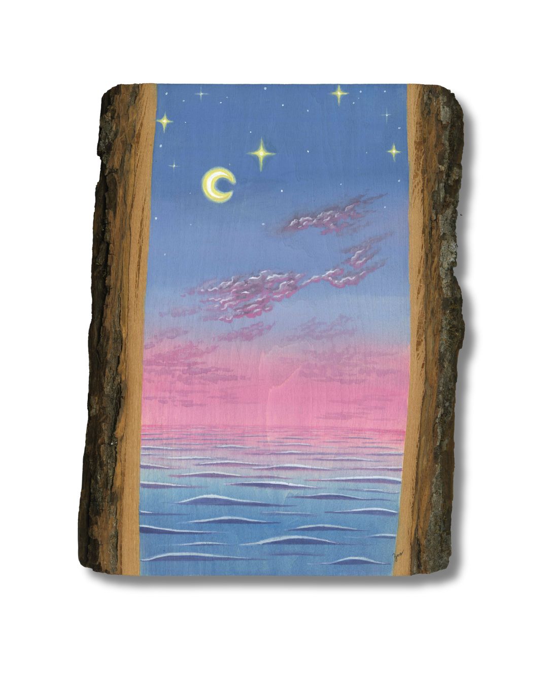 Soft  Lullaby II Painting on Live Edge Basswood
