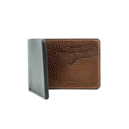 No. 9 Wallet || Black & Saddle Tan || Coral Pattern