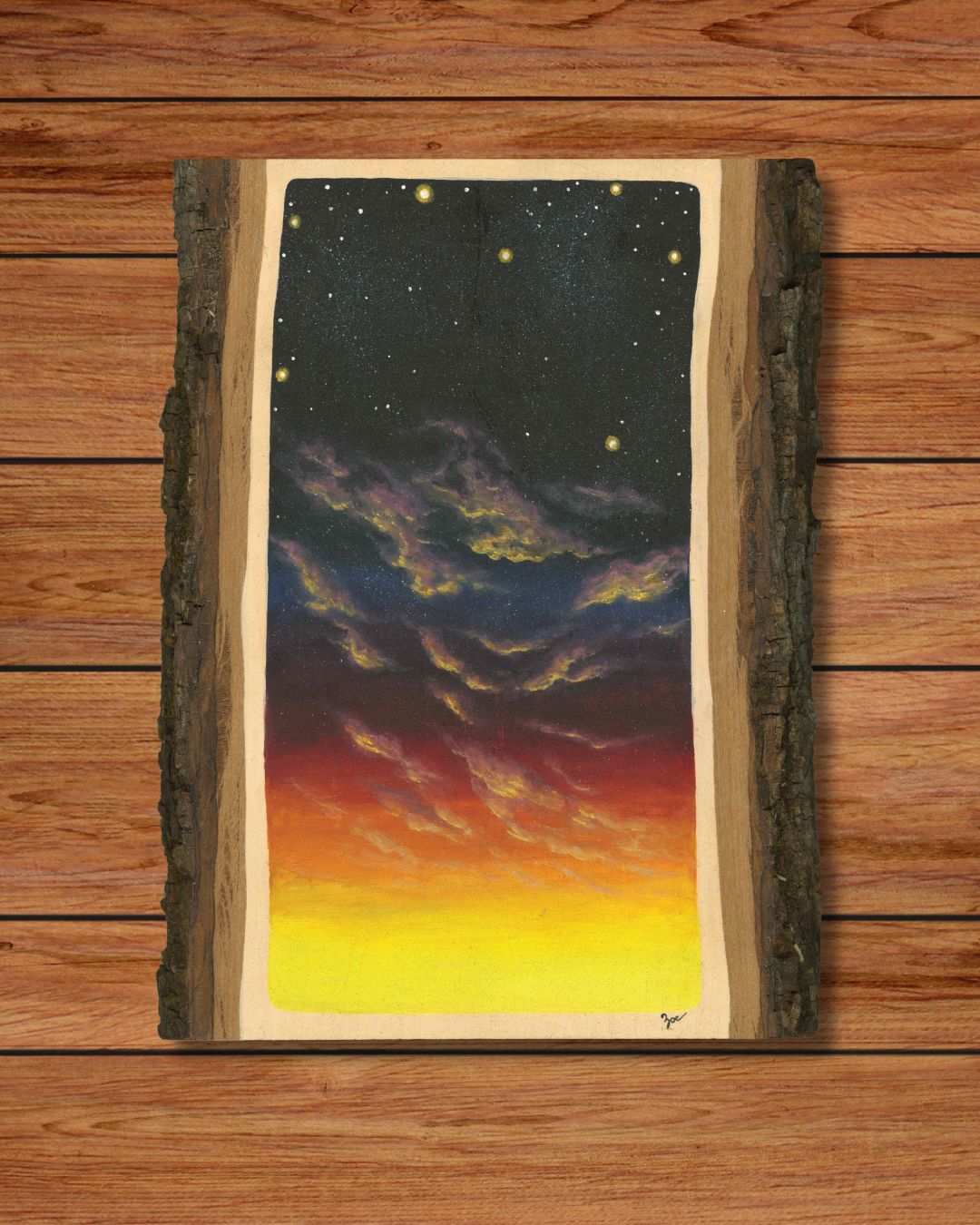 Galaxy Sunset Painting on Live Edge Basswood