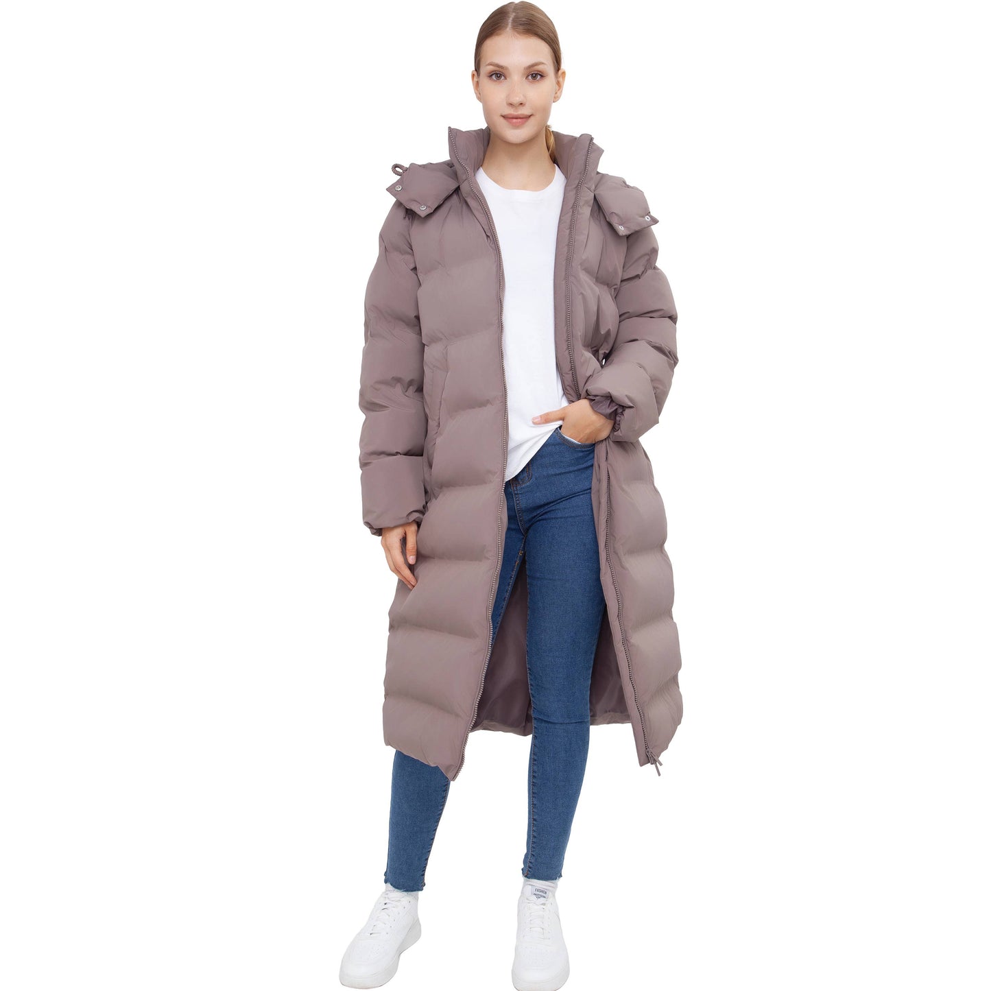 Women's Long Seamless Puffer Coat Below Knee Jacket