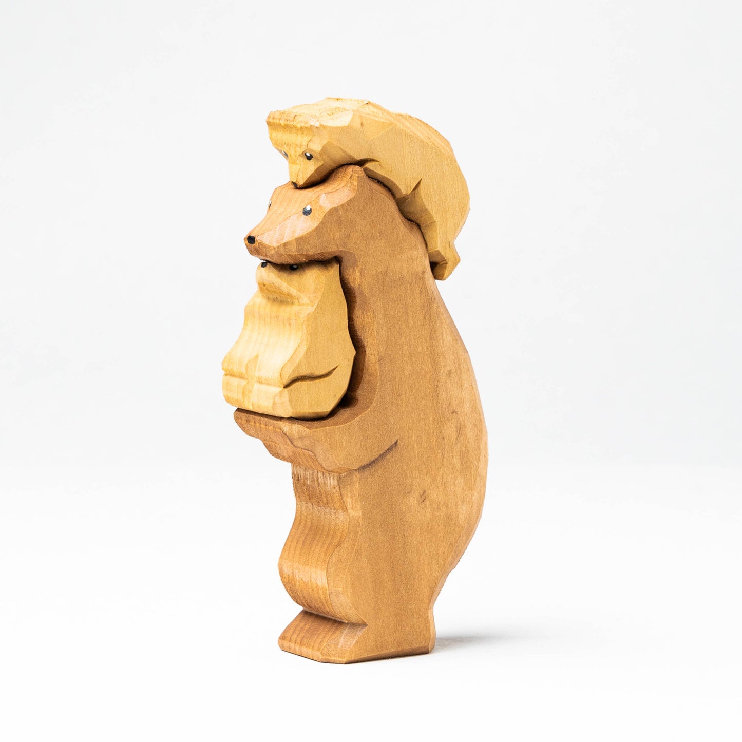 Wooden Brown Bear With Cubs