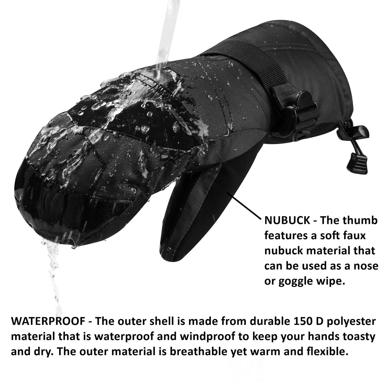 Alpine Swiss Mens Waterproof Gauntlet Ski Mittens