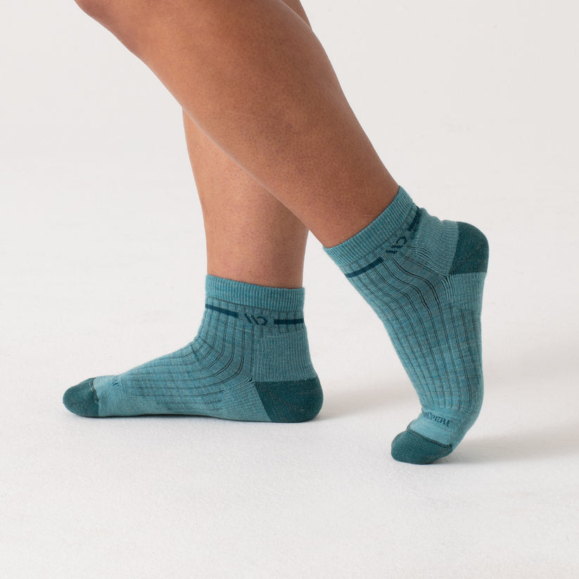 Wide Open Women's Single Stripe Cushioned Quarter Socks Light Teal 9501