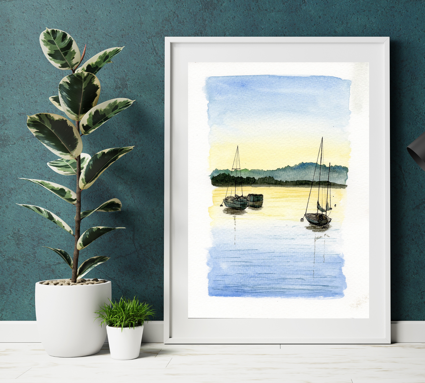 Grand Marais Sailboats Pen and Watercolor Art - Archival Quality Art Print