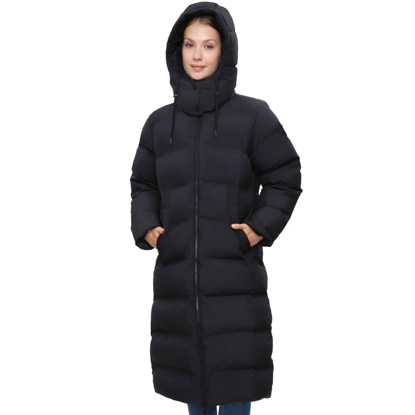 Women's Long Seamless Puffer Coat Below Knee Jacket