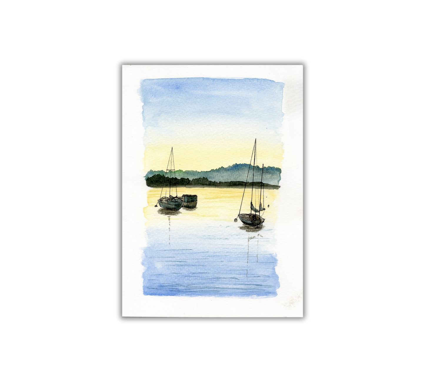 Grand Marais Sailboats Pen and Watercolor Art - Archival Quality Art Print