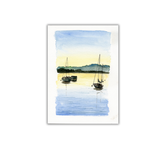 Grand Marais Sailboats Pen and Watercolor Art - Archival Quality Art Print
