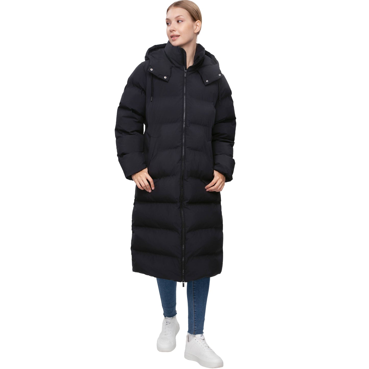 Women's Long Seamless Puffer Coat Below Knee Jacket