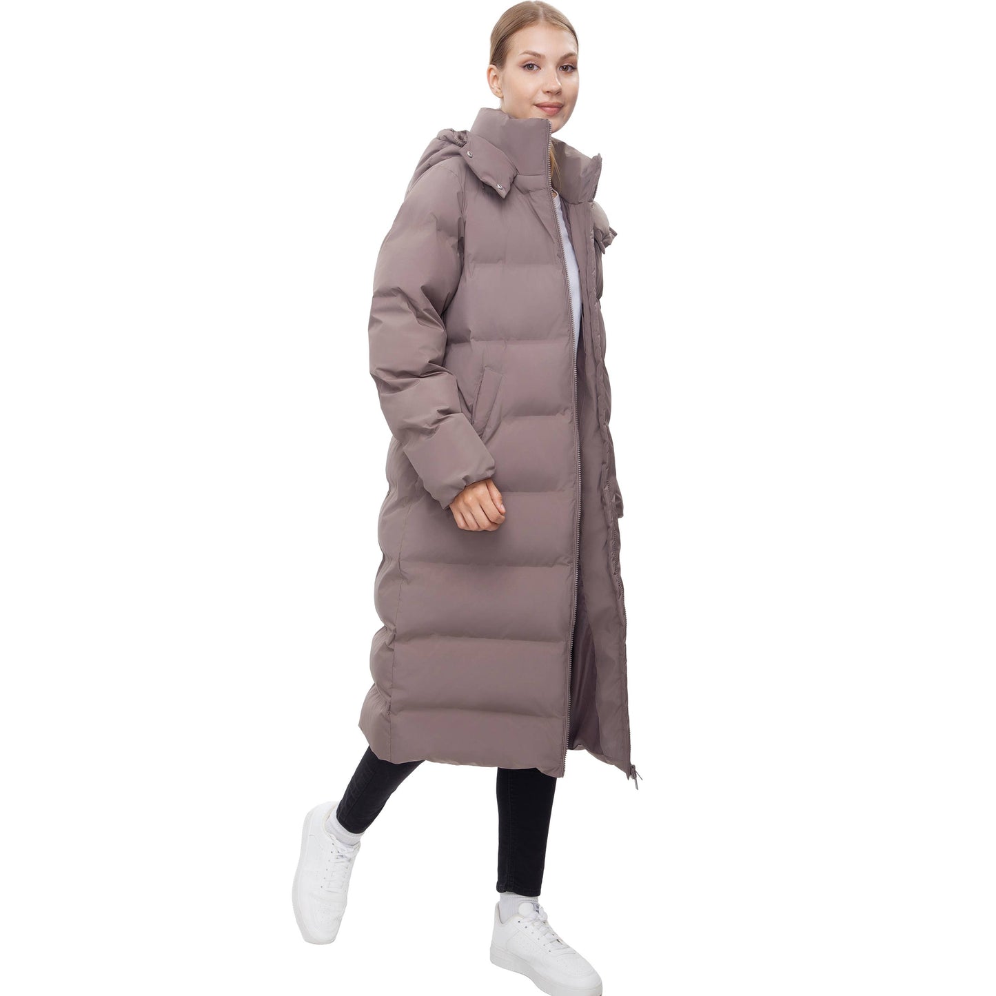 Women's Long Seamless Puffer Coat Below Knee Jacket