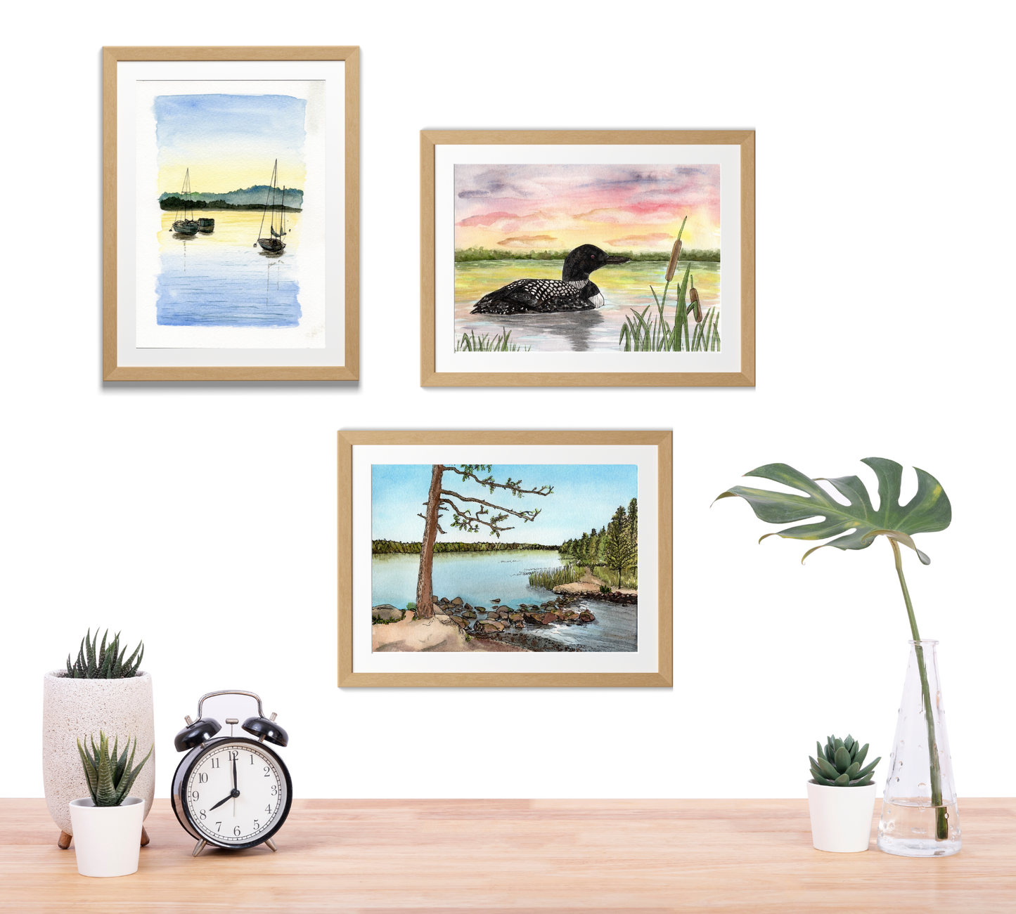 Grand Marais Sailboats Pen and Watercolor Art - Archival Quality Art Print