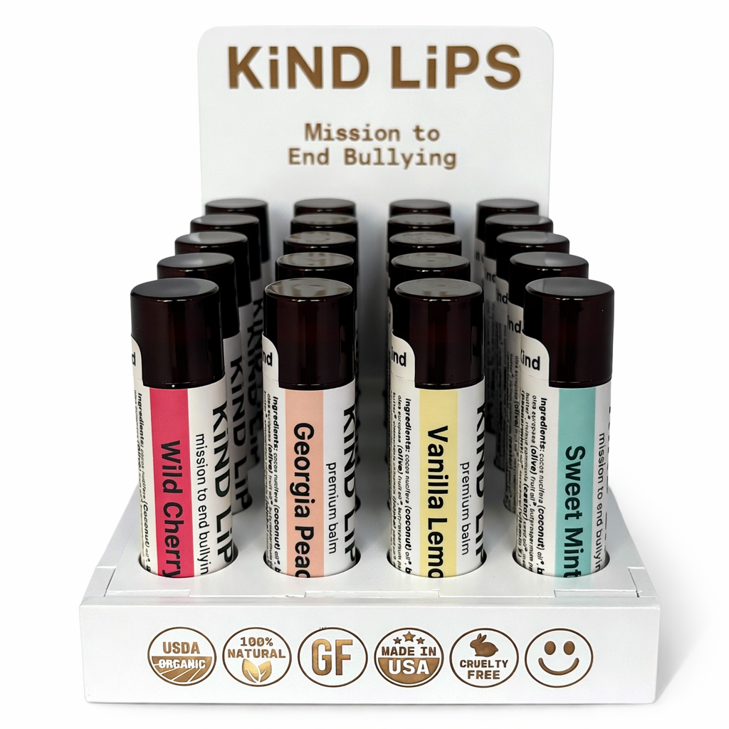 Organic Lip Balm Variety Wood Display – 40 Count