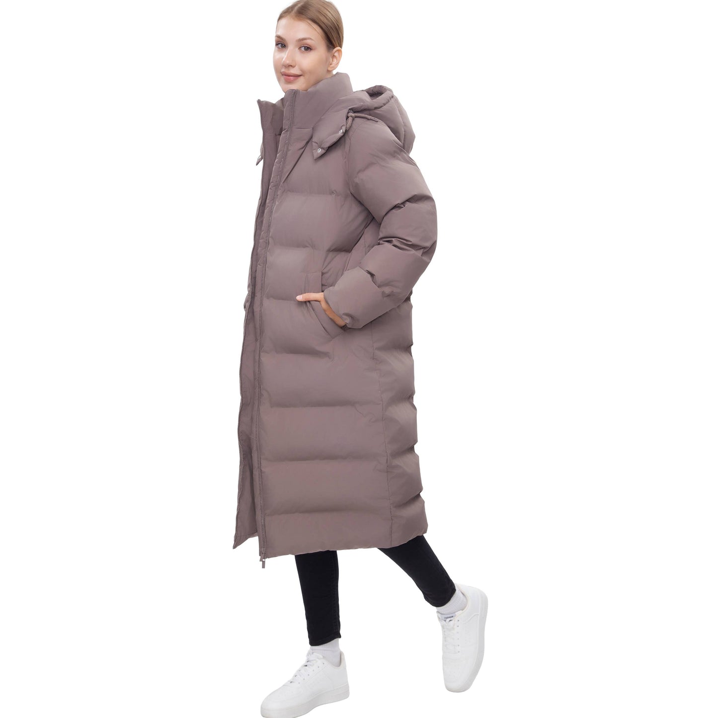Women's Long Seamless Puffer Coat Below Knee Jacket