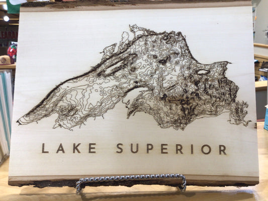 Laser Engraved Wooden Lake Superior Depth Map