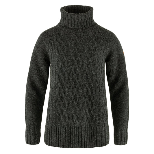 FjallRaven W Ovik Cable Knit Roller Neck Dark Grey Lg