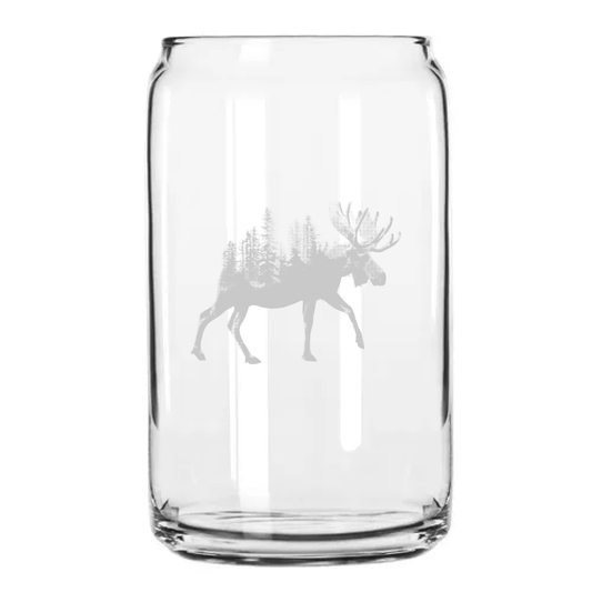 Moose Tree Line Engraved Can Glass