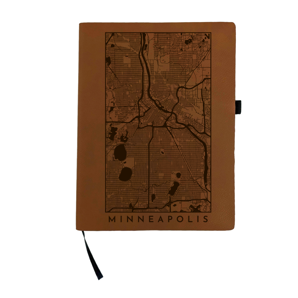 Minneapolis Map Laser Engraved Faux Leather Journal || Minnesota Made Gifts