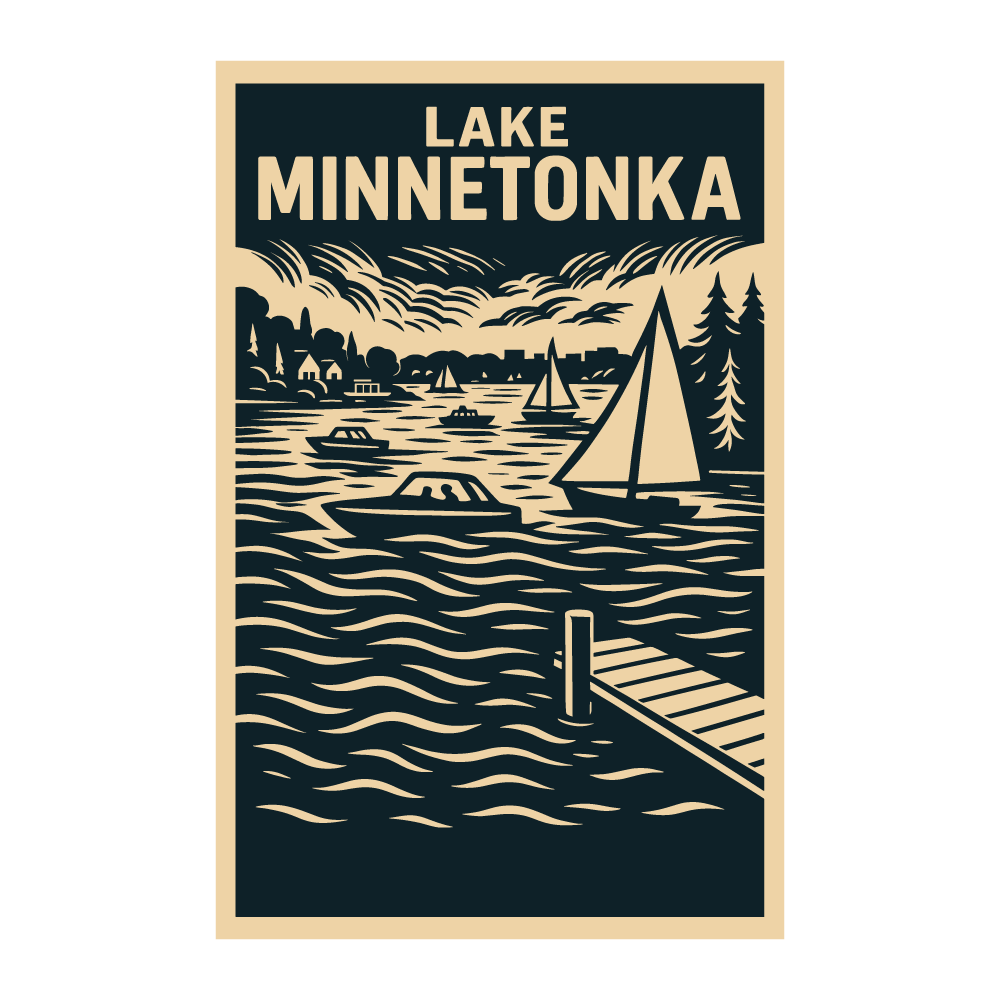 Lake Minnetonka | Woodcut Print Style Poster (11" x 17") || Minnesota Made Gifts