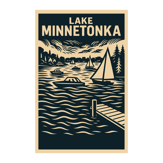 Lake Minnetonka | Woodcut Print Style Poster (11" x 17") || Minnesota Made Gifts