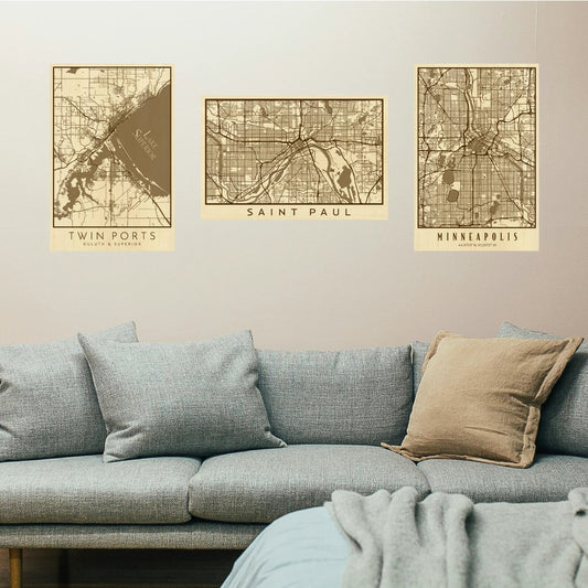 Engraved Wooden Decor City Maps