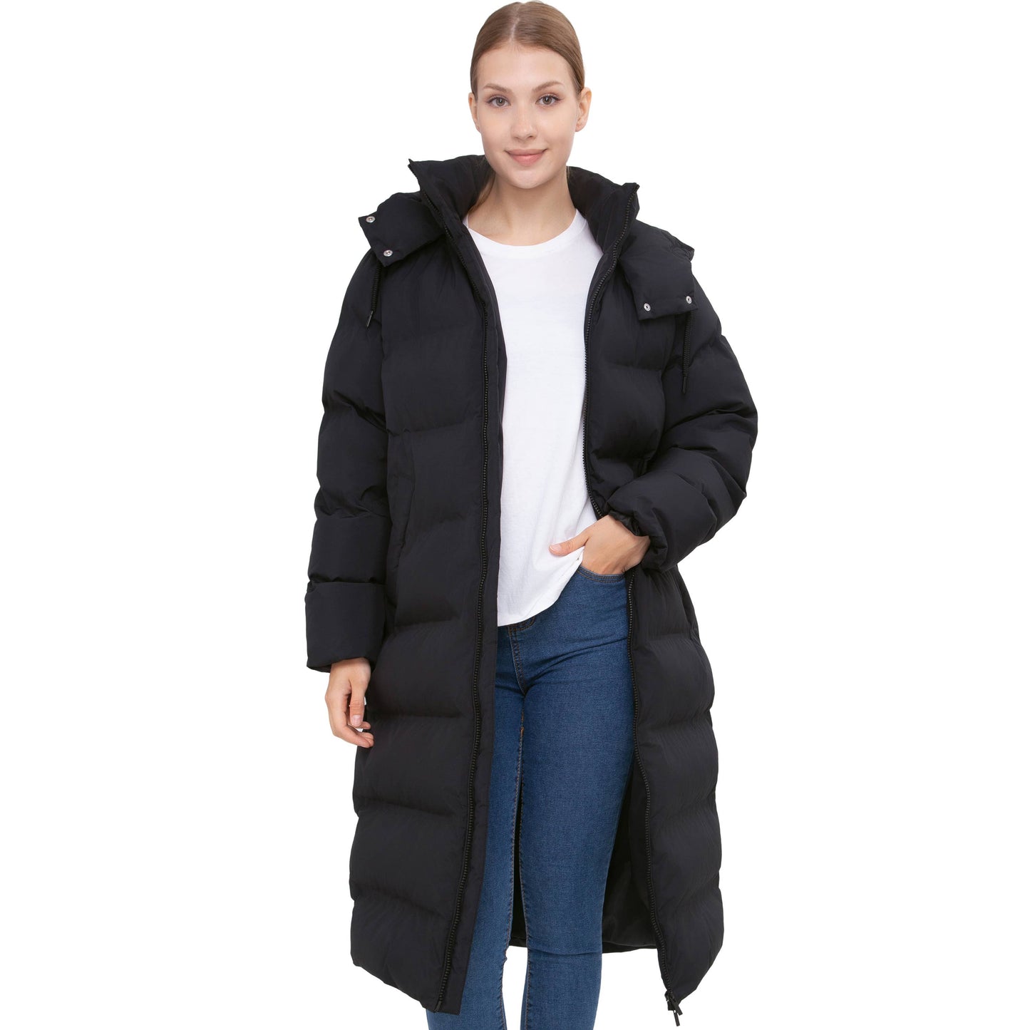 Women's Long Seamless Puffer Coat Below Knee Jacket