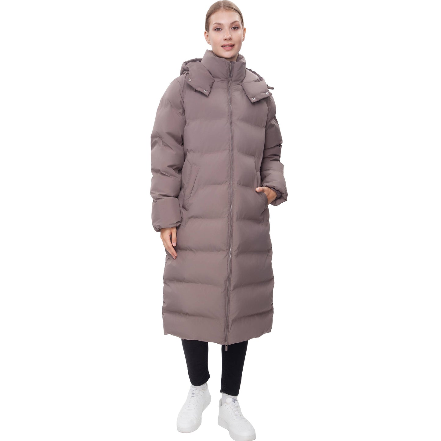 Women's Long Seamless Puffer Coat Below Knee Jacket
