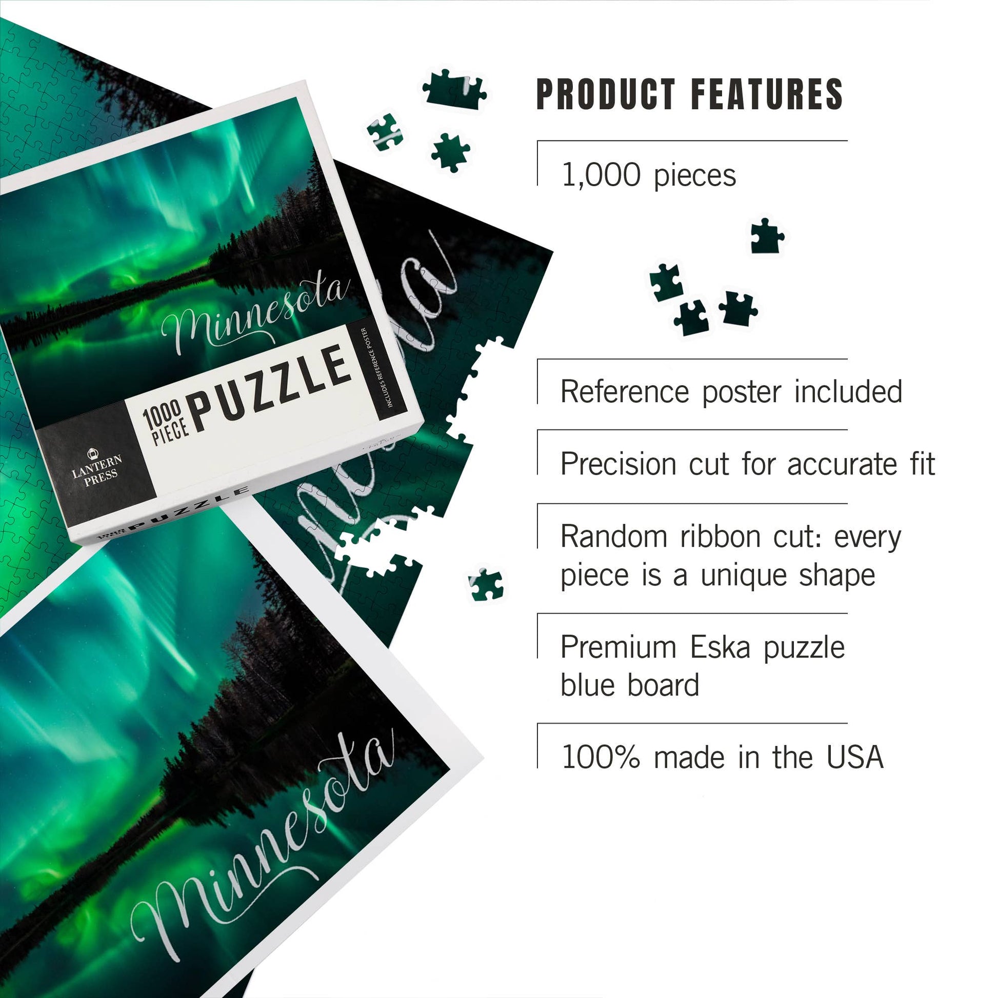 1000 PIECE PUZZLE Minnesota, Northern Lights over Lake || Minnesota Made Gifts