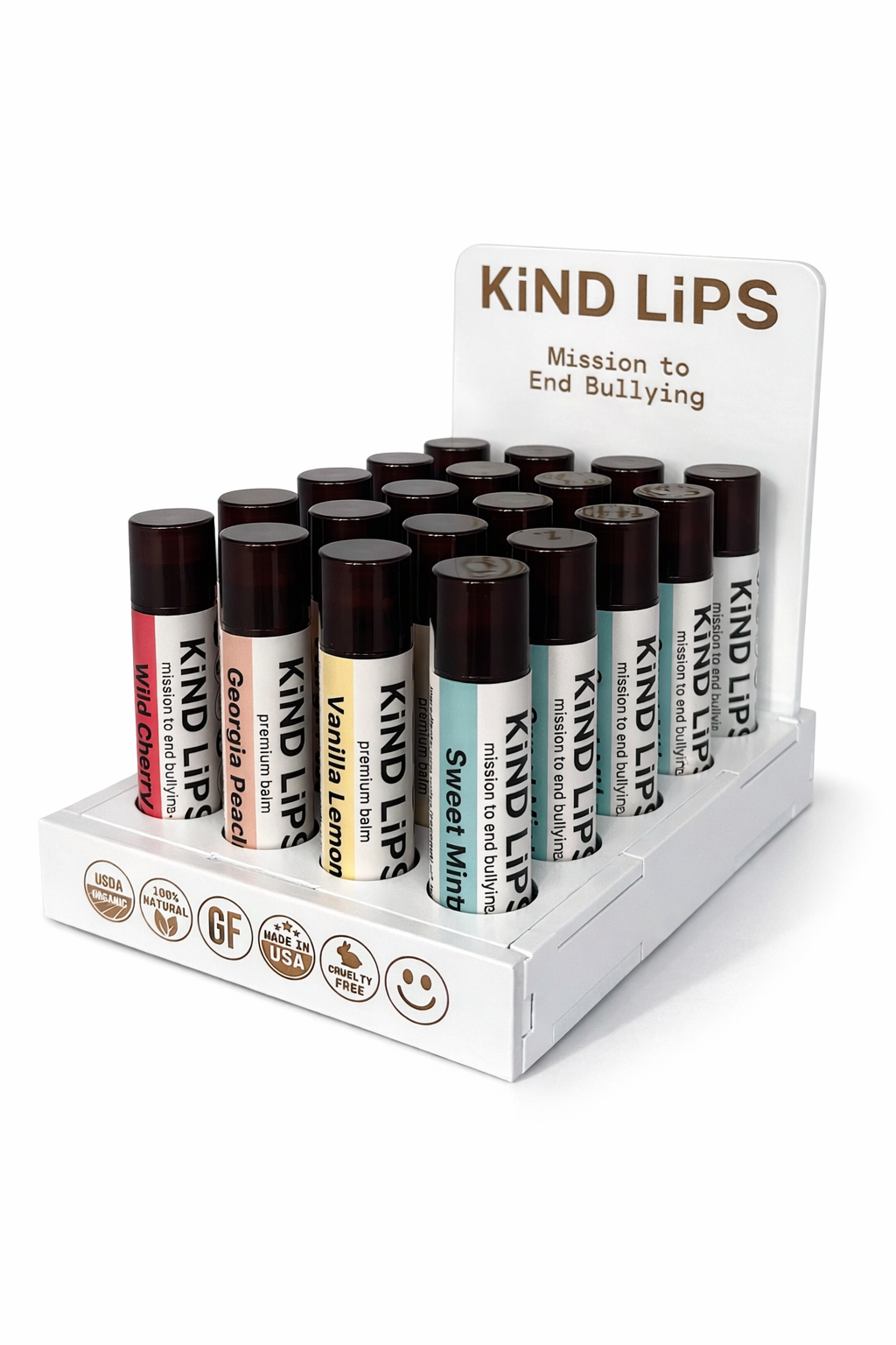 Organic Lip Balm Variety Wood Display – 40 Count