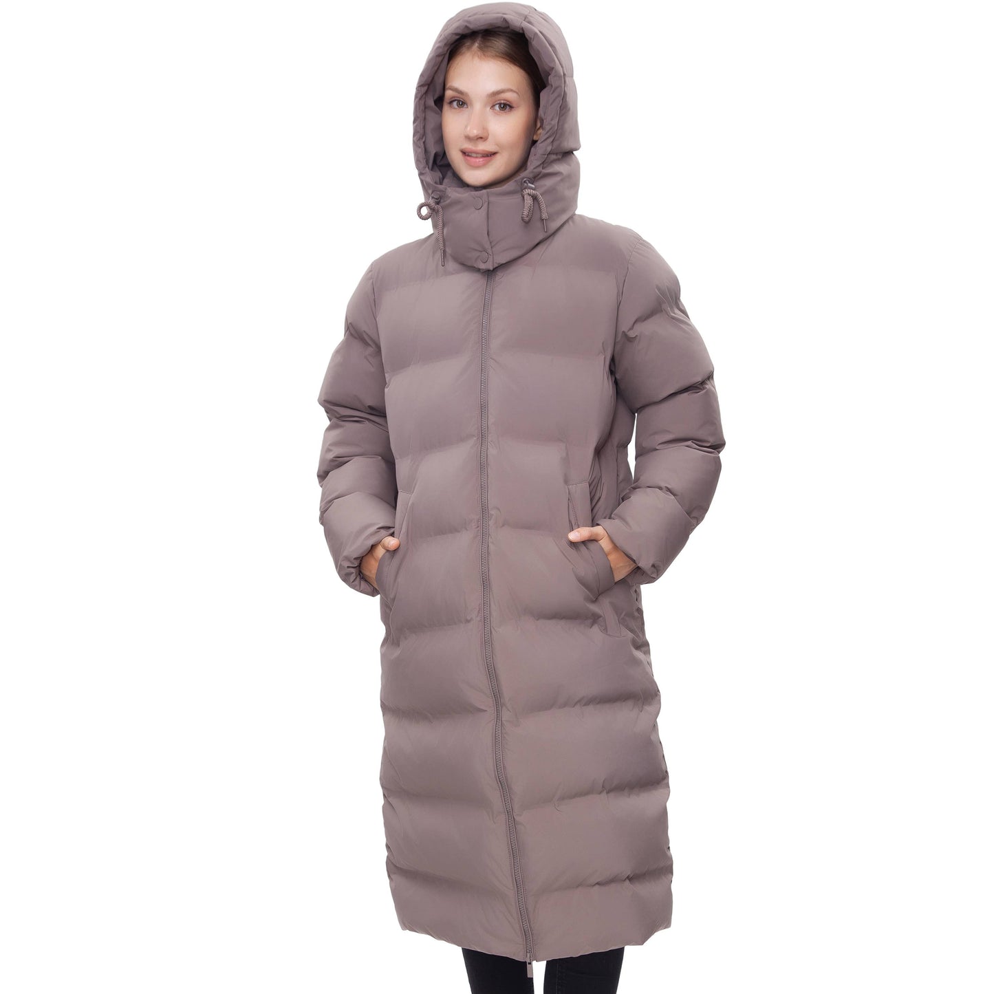 Women's Long Seamless Puffer Coat Below Knee Jacket