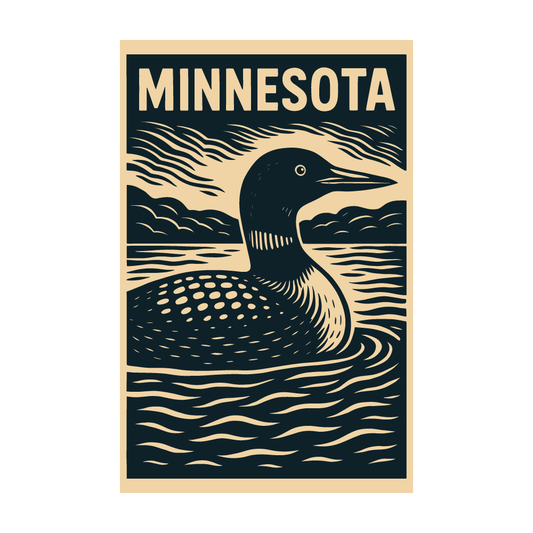 Minnesota Loon | Woodcut Print Style Poster (11" x 17")