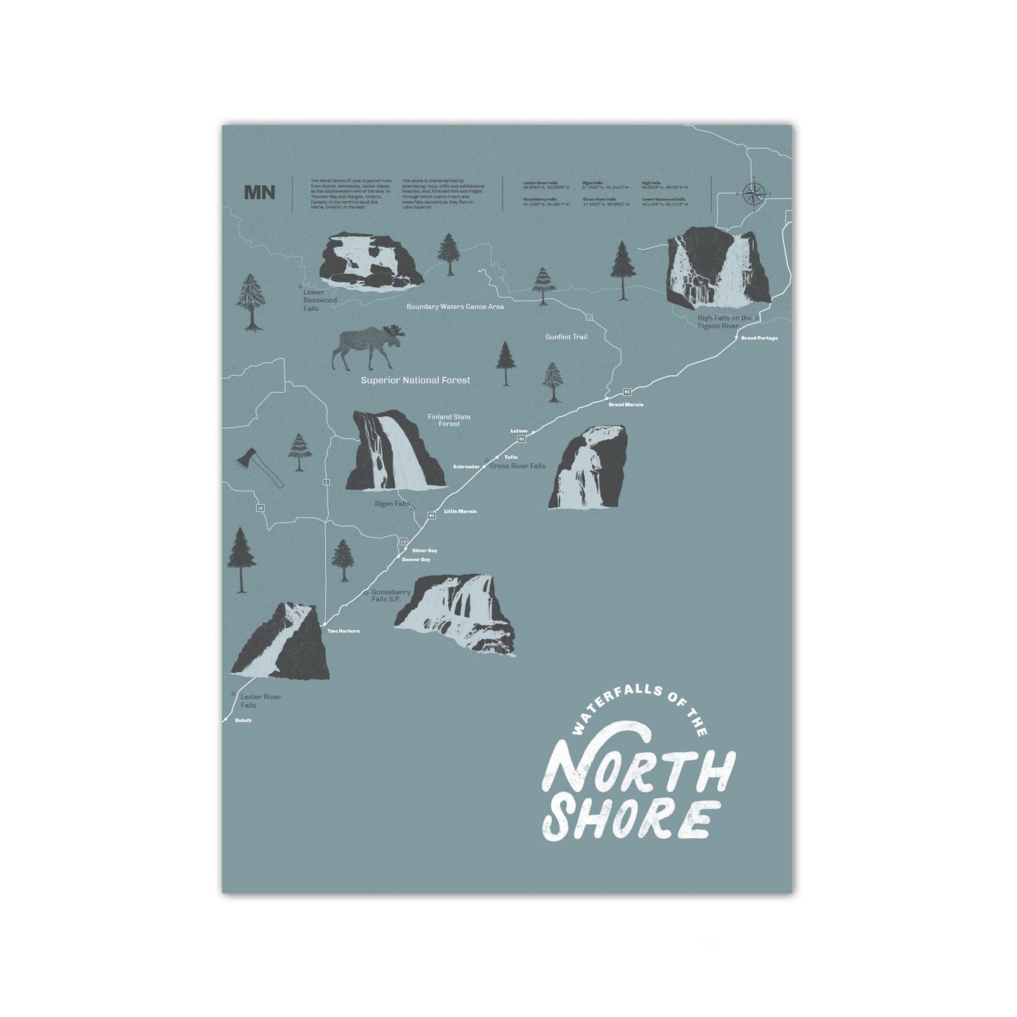 North Shore Waterfall Map (18" x 24") || Minnesota Made Gifts